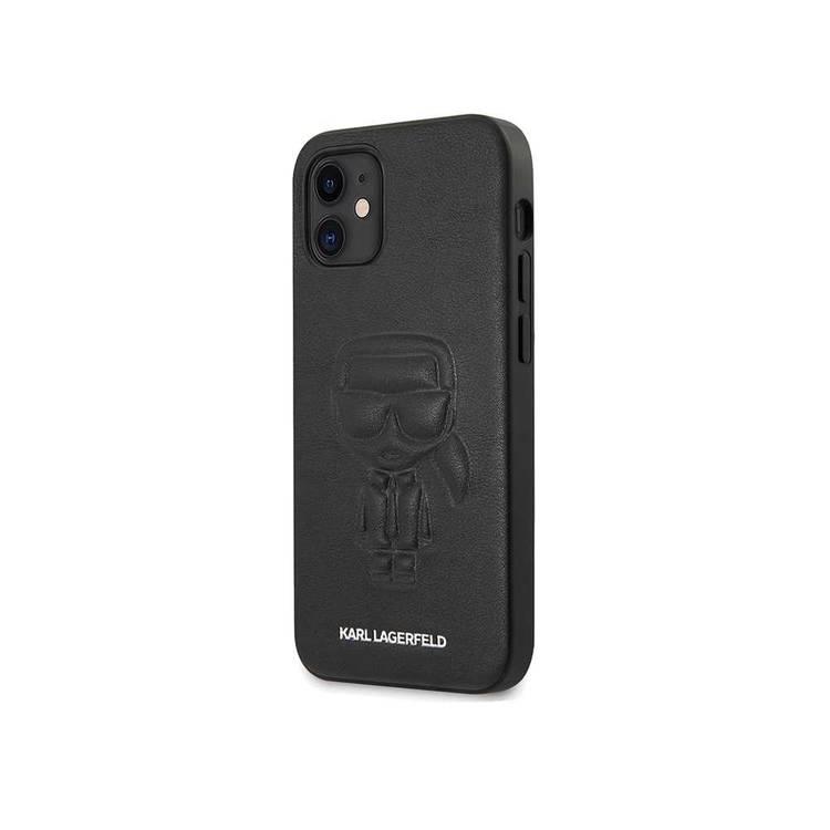 Karl Lagerfeld PU Leather Case Ikonik Outline Embossed and Metal Logo for Apple iPhone 12 Mini (5.4 ) - Black