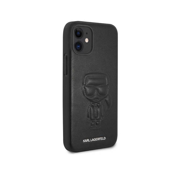 Karl Lagerfeld PU Leather Case Ikonik Outline Embossed and Metal Logo for Apple iPhone 12 Mini (5.4 ) - Black