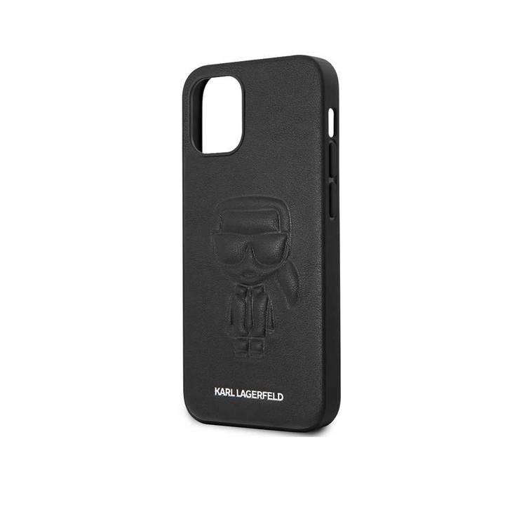 Karl Lagerfeld PU Leather Case Ikonik Outline Embossed and Metal Logo for Apple iPhone 12 Mini (5.4 ) - Black