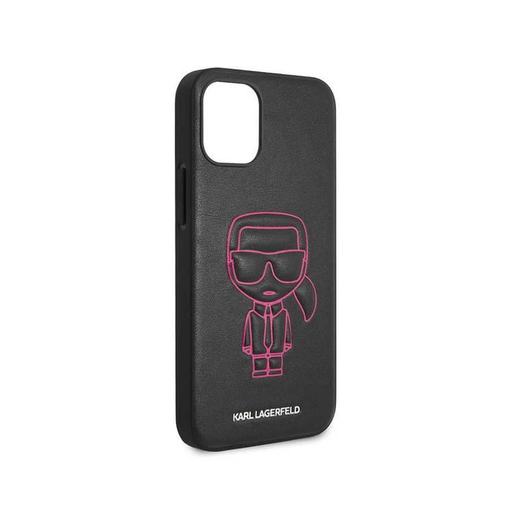 Karl Lagerfeld PU Leather Case Ikonik Outline Embossed and Metal Logo for Apple iPhone 12 Mini (5.4 ) - Pink
