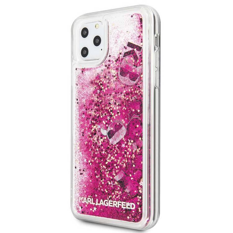 Karl Lagerfeld Transparent Liquid Glitter Case with Floating Charms for iPhone 11 Pro Max - Rose Gold