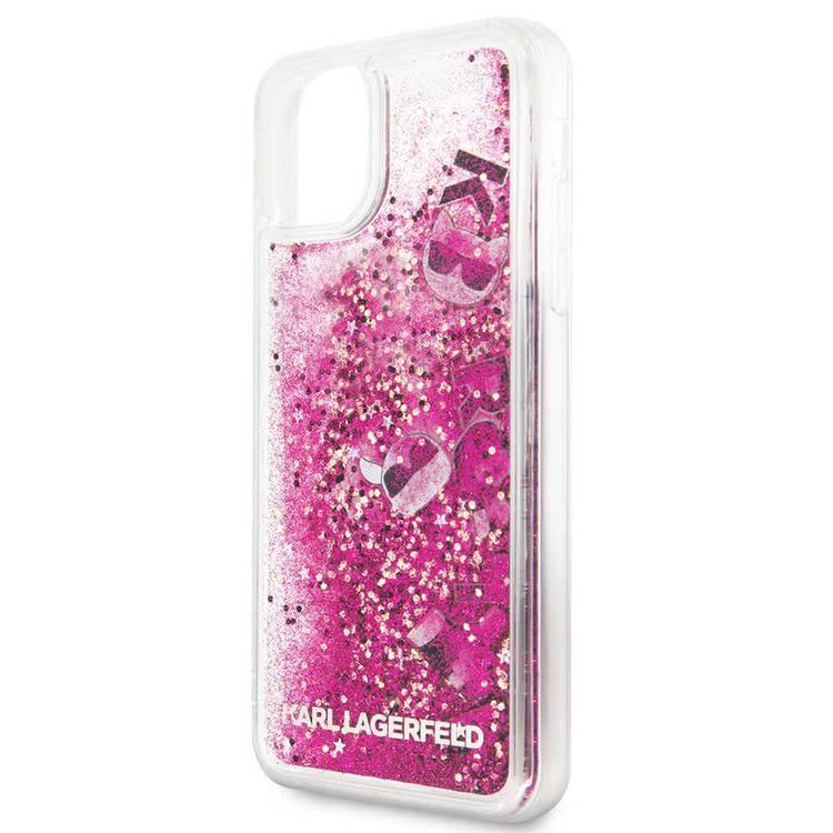 Karl Lagerfeld Transparent Liquid Glitter Case with Floating Charms for iPhone 11 Pro Max - Rose Gold