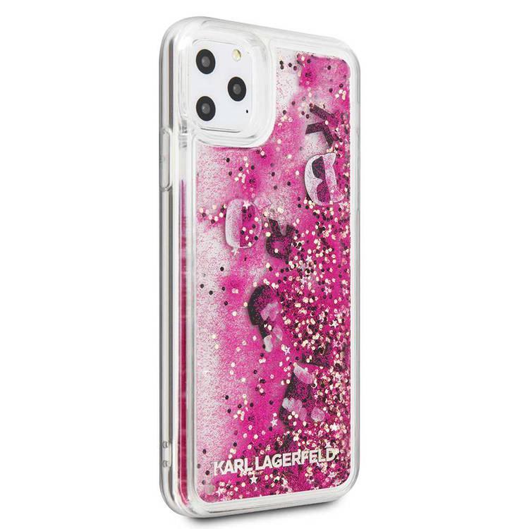 Karl Lagerfeld Transparent Liquid Glitter Case with Floating Charms for iPhone 11 Pro Max - Rose Gold