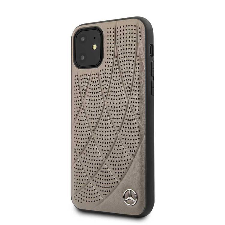 CG MOBILE Mercedes-Benz Quilted Perforated Genuine Leather Hard Phone Case for iPhone 11 Officially Licensed - Brown