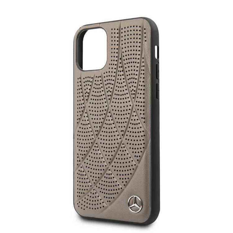 CG MOBILE Mercedes-Benz Quilted Perforated Genuine Leather Hard Phone Case for iPhone 11 Officially Licensed - Brown