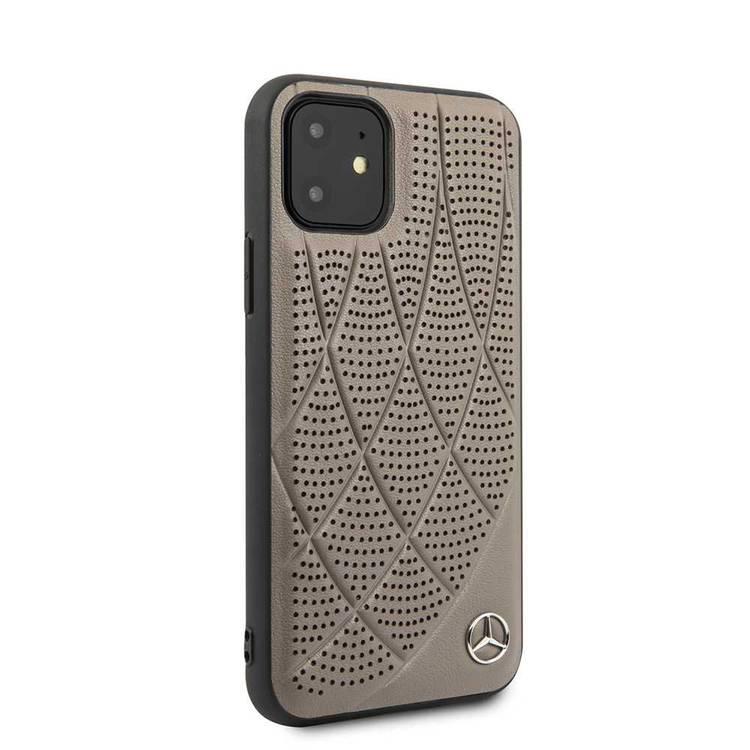 CG MOBILE Mercedes-Benz Quilted Perforated Genuine Leather Hard Phone Case for iPhone 11 Officially Licensed - Brown