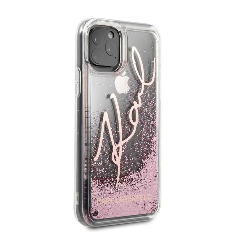 Karl Largefeld Transparent Glitter Signature for iPhone 11 Pro Max - Rose Gold