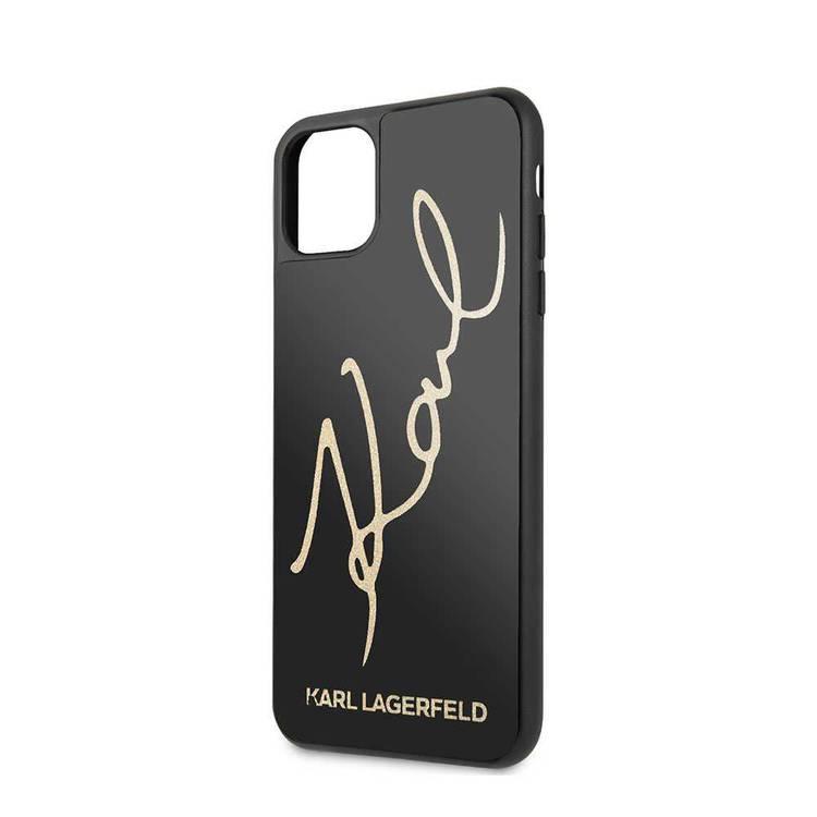 Karl Largefeld Tempered Glass Case with Glitter Sign for iPhone 11 Pro - Black