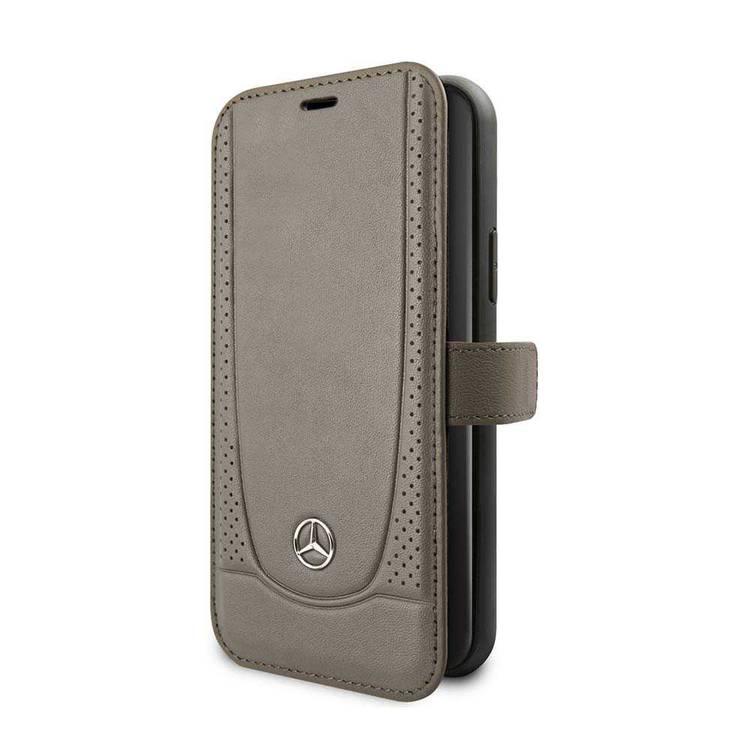 Mercedes-Benz Perforation Leather Booktype Case for iPhone 11 Pro Max - Brown