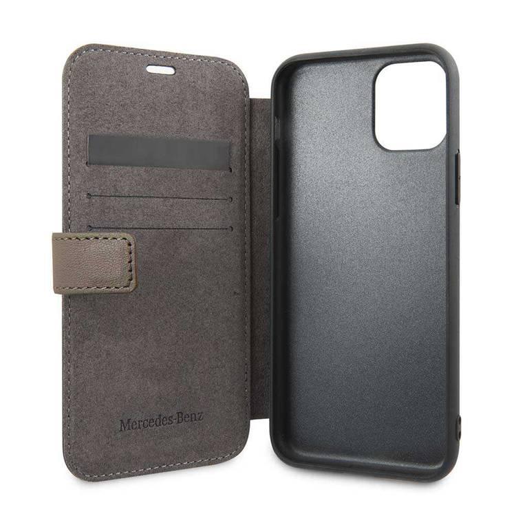 Mercedes-Benz Perforation Leather Booktype Case for iPhone 11 Pro Max - Brown