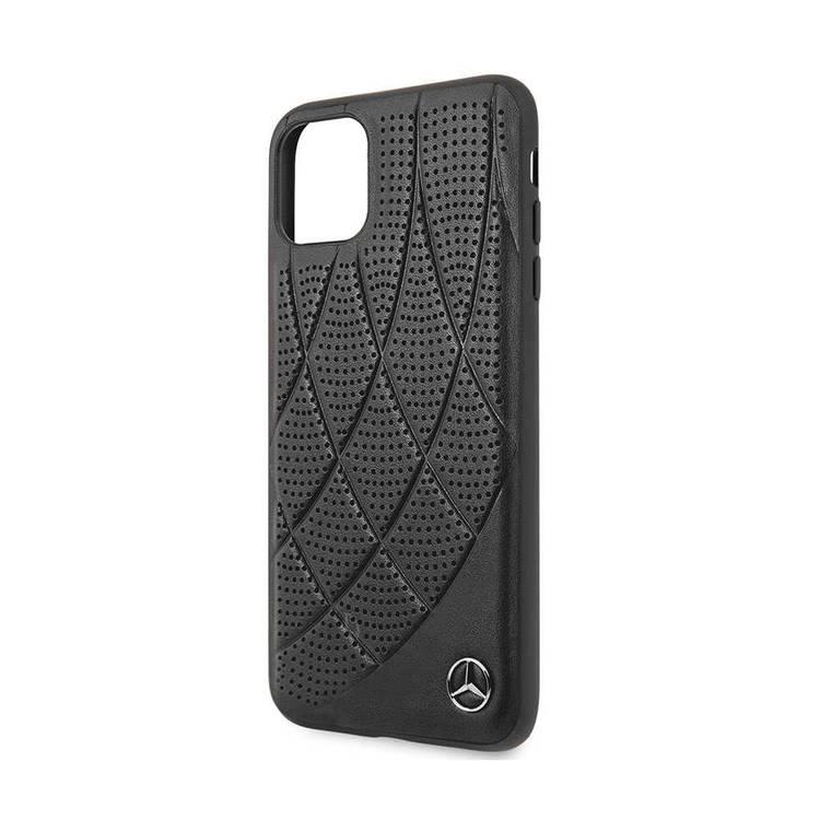 Mercedes-Benz Hard Case Quilted Perforated Genuine Leather For iPhone 11 Pro Max - Black