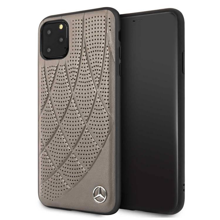 Mercedes-Benz Hard Case Quilted Perforated Genuine Leather For iPhone 11 Pro Max - Brown