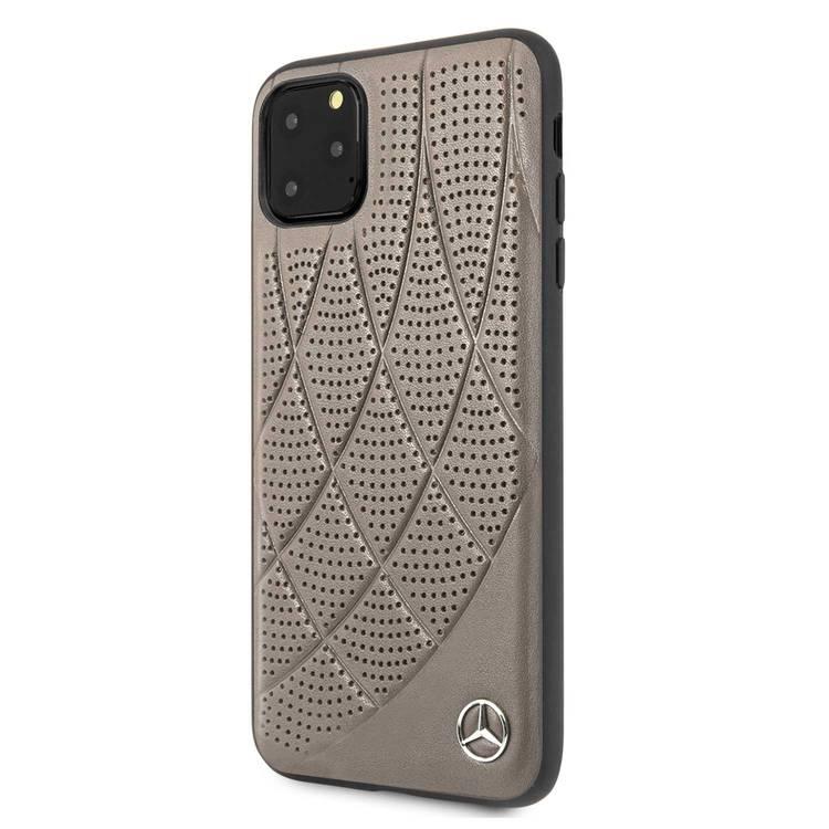 Mercedes-Benz Hard Case Quilted Perforated Genuine Leather For iPhone 11 Pro Max - Brown