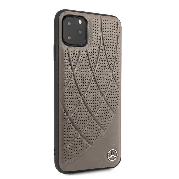 Mercedes-Benz Hard Case Quilted Perforated Genuine Leather For iPhone 11 Pro Max - Brown