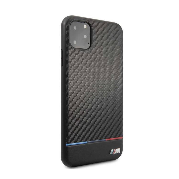 BMW Carbon & PU Leather HardCase Tricolor Stripe For iPhone 11 Pro Max - Black