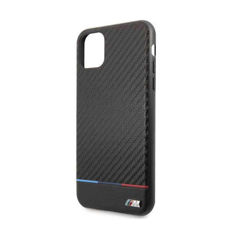 BMW Carbon & PU Leather HardCase Tricolor Stripe For iPhone 11 Pro Max - Black
