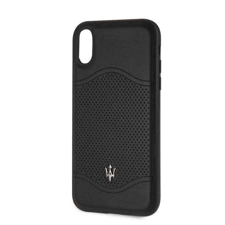 Maserati Granlusso Genuine Leather Hard Case for iPhone Xr - Black