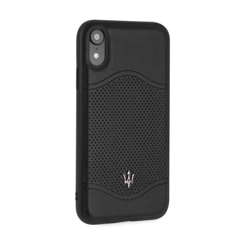 Maserati Granlusso Genuine Leather Hard Case for iPhone Xr - Black