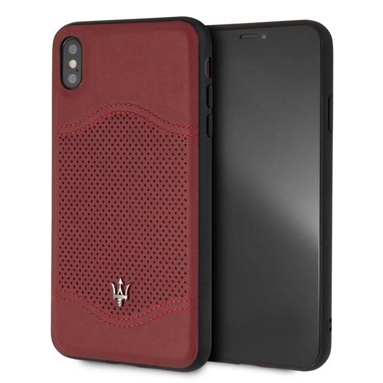 Maserati Granlusso Genuine Leather Hard Case for iPhone Xs Max - Burgundy