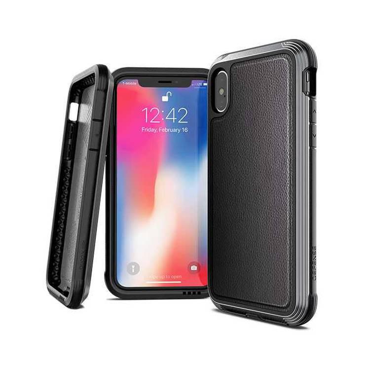X-Doria Defense Lux Phone Case Compatible for iPhone X (5.8") Suitable with Wireless Charging - Black Leather