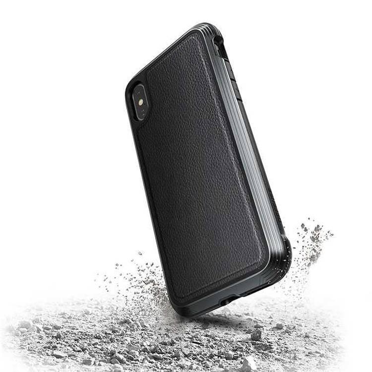X-Doria Defense Lux Phone Case Compatible for iPhone X (5.8") Suitable with Wireless Charging - Black Leather