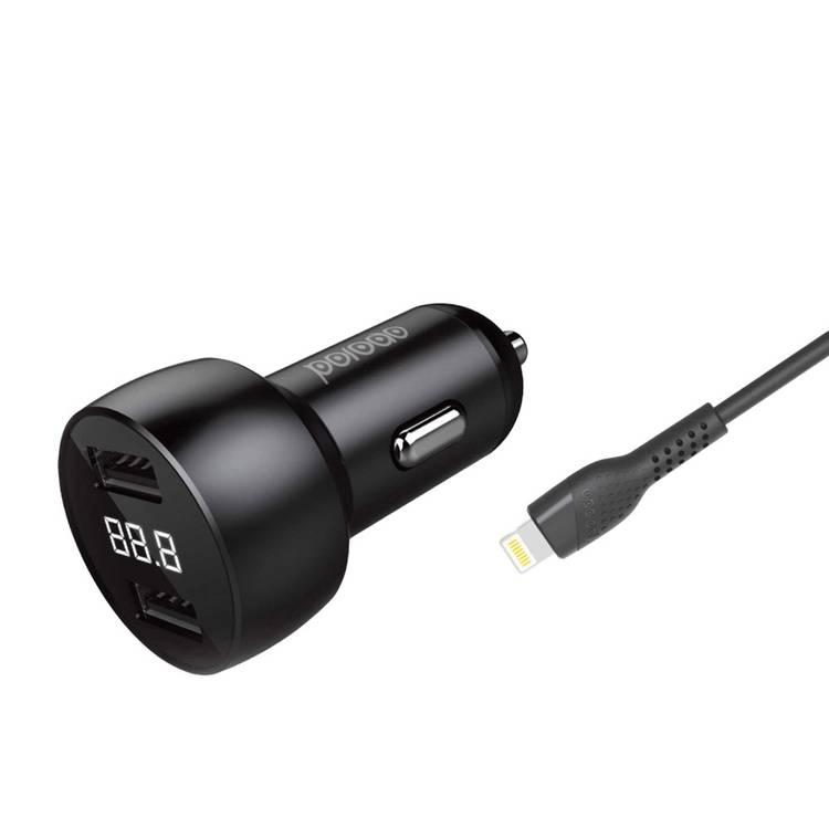 Porodo Car Charger 3.4A w/ PVC Lightning Cable 0.9m - Black