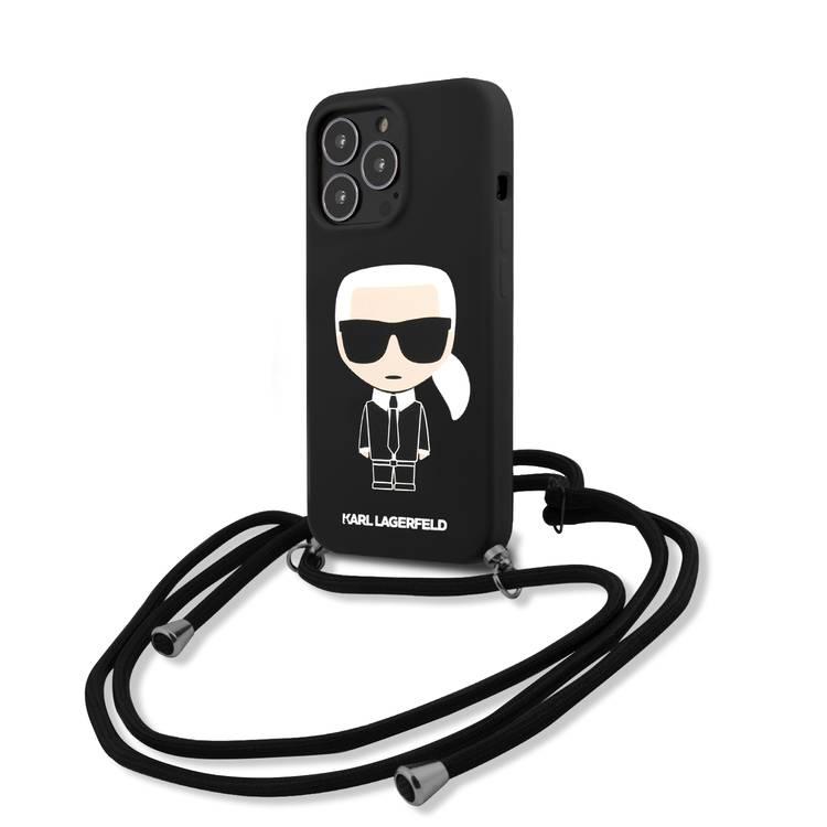 Karl Lagerfeld Liquid Silicone Hard Case With Cord Ikonik For iPhone 13 Pro (6.1 ) - Black