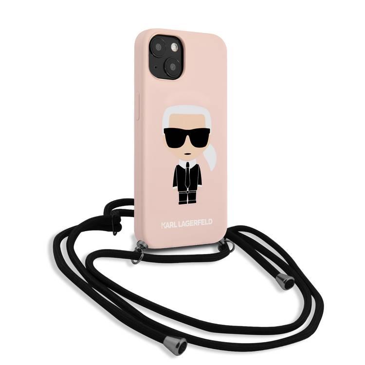 Karl Lagerfeld Liquid Silicone Hard Case With Cord Ikonik For iPhone 13 (6.1 ) - Pink