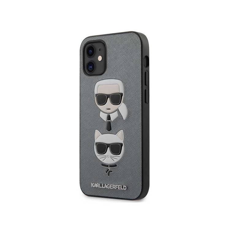 Karl Lagerfeld PU Saffiano Case with Embossed Karl and Choupette Heads for Apple iPhone 12 Mini (5.4 ) - Silver