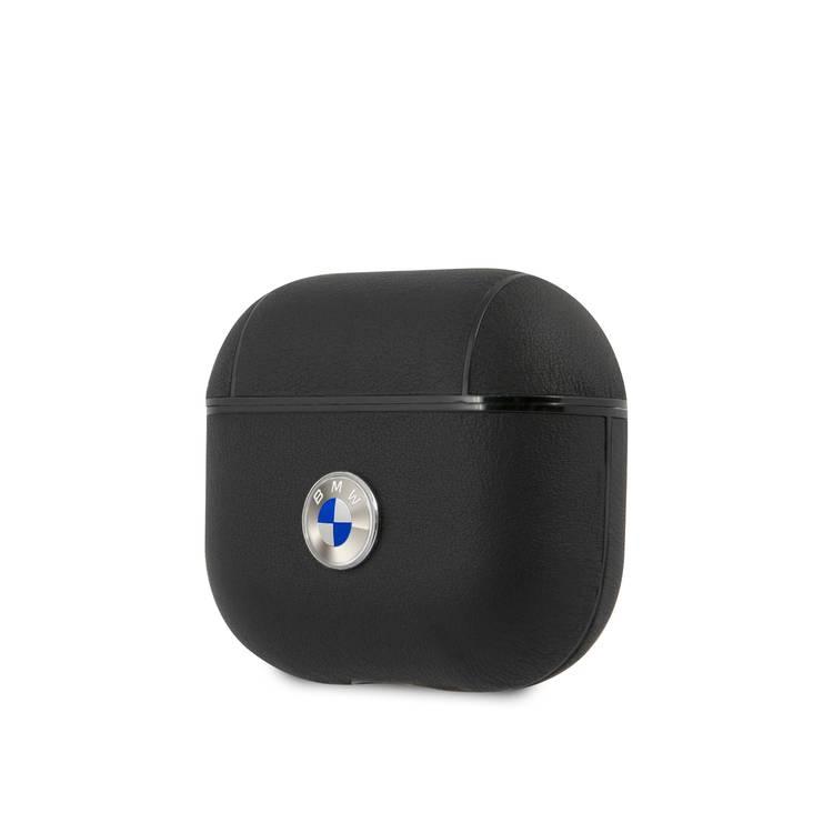 BMW Signature Collection PC Genuine Leather Case with Metal Logo Silver for Airpods 3 - Black