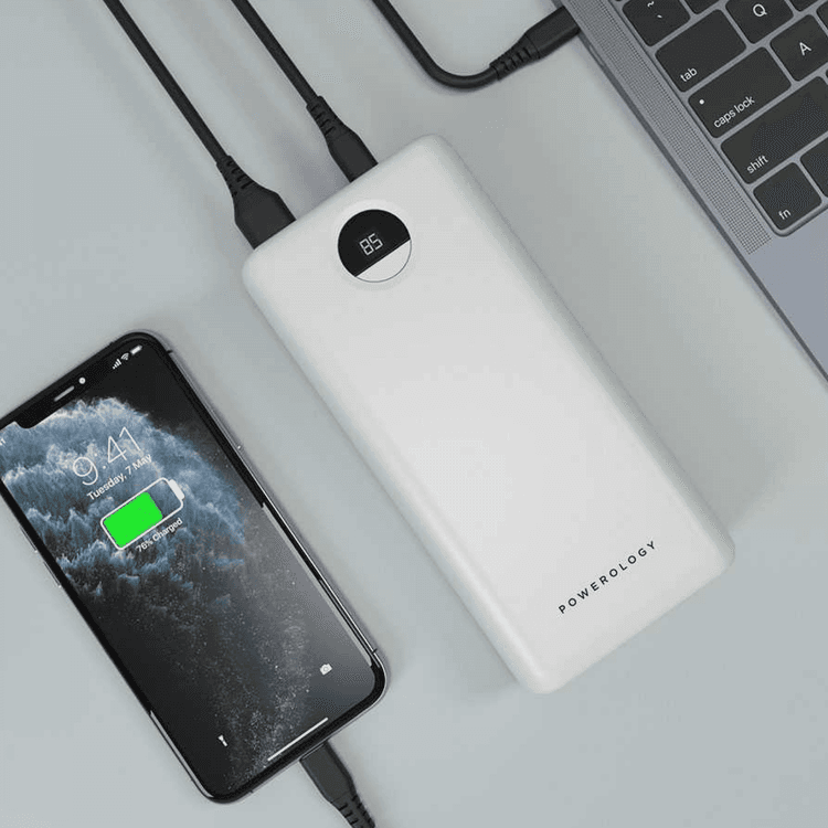 Powerology Power Bank with Charging Cable, Quick Charge Portable Power Bank 30000mAh PD 45W Fast Charging Power Bank with Type-C to Type-C Cable 0.9M