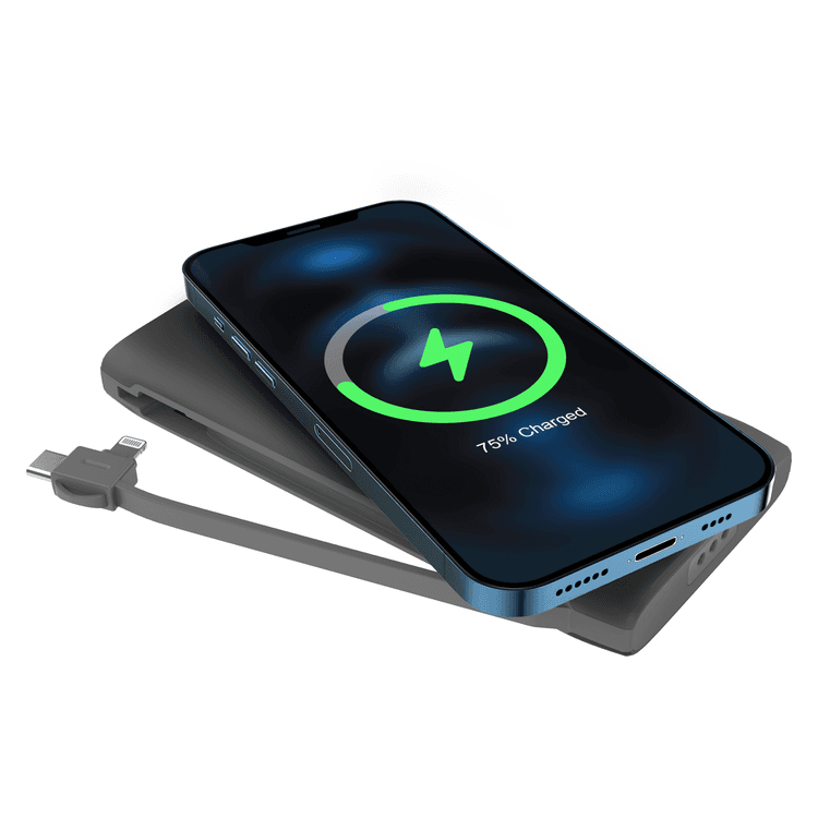 Powerology 4 in 1 Wireless Power Bank Station 10000mAh with Built-In Cable ( Lightning & Type-C ) PD 20W - Black