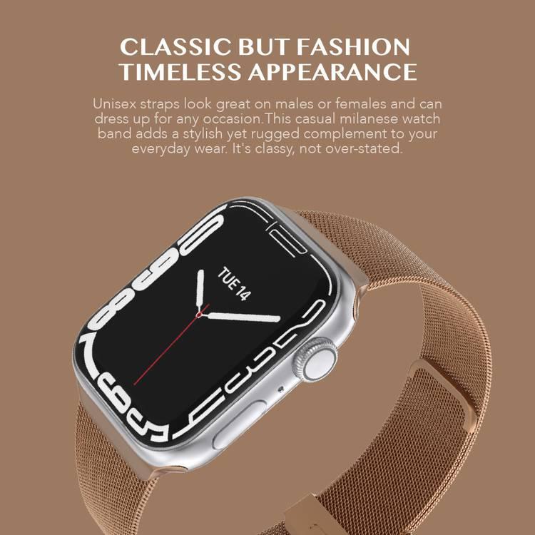 LEVELO Double Milanese Watch Strap Compatible for Apple Watch 42mm/44mm/45mm | Stainless Steel Replacement Band | Adjustable Magnetic Loop Strap for Watch Series 7/SE/6/5 - Rose Gold