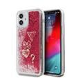 Guess Liquid Glitter"HEARTS" Charms Hard Case for Apple iPhone 12 Pro Max, 12 Pro and 12/Protective Cover (5.4", Raspberry)