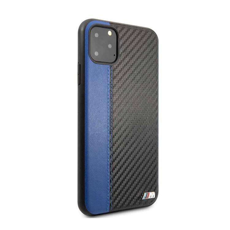 BMW PU Leather Carbon Strip Hard Case Compatible with iPhone 11 Pro Max - Blue