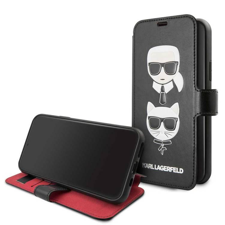 Karl Lagerfeld PU Leather PC/TPU Booktype Case with Credit Card Slots for iPhone 11 Pro - Black