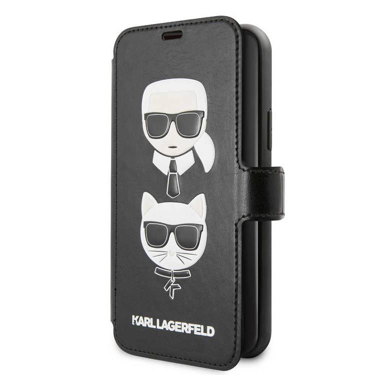 Karl Lagerfeld PU Leather PC/TPU Booktype Case with Credit Card Slots for iPhone 11 Pro - Black
