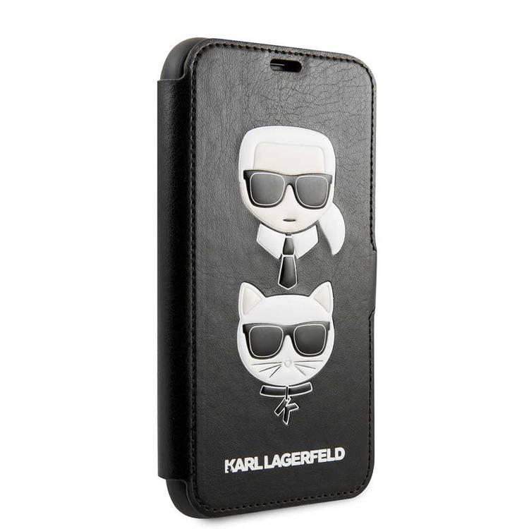 Karl Lagerfeld PU Leather PC/TPU Booktype Case with Credit Card Slots for iPhone 11 Pro - Black