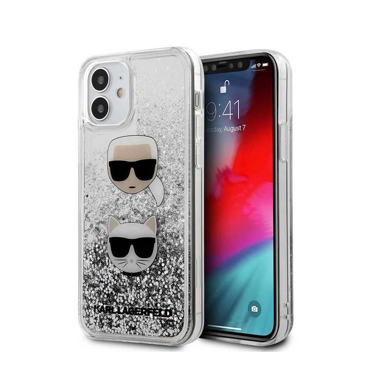 Karl Lagerfeld Liquid Glitter Case Karl and Choupette Heads for Apple iPhone 12 Mini (5.4 ) - Silver