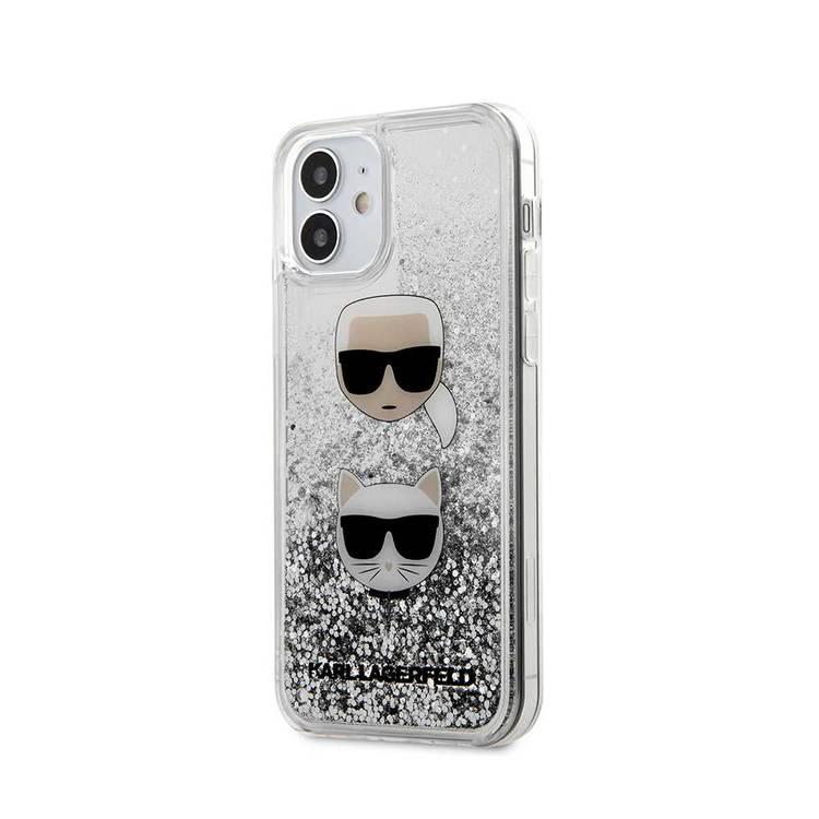 Karl Lagerfeld Liquid Glitter Case Karl and Choupette Heads for Apple iPhone 12 Mini (5.4 ) - Silver
