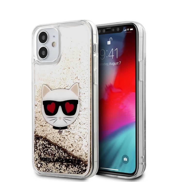 Karl Lagerfeld Liquid Glitter Hard Case Choupette for Apple iPhone 12 Mini - Gold