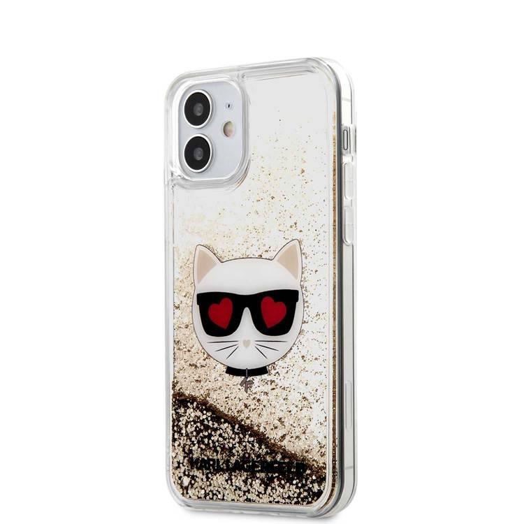 Karl Lagerfeld Liquid Glitter Hard Case Choupette for Apple iPhone 12 Mini - Gold