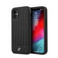 BMW PC/TPU Shiny Hard Case Genuine Leather with Vertical Hot Stamped Lines Compatible with iPhone 12 Mini (5.4 ) - Black