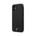 BMW PC/TPU Shiny Hard Case Genuine Leather with Vertical Hot Stamped Lines Compatible with iPhone 12 Mini (5.4 ) - Black