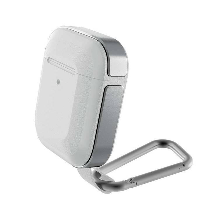 X-Doria Defense Trek Aluminum Bumper Case with Anti-Lost Carabiner & Loop Compatible for AirPods 1 & 2 - Sleek Design Cover - 360 Degree Protection - Charging Light Visible - Silver