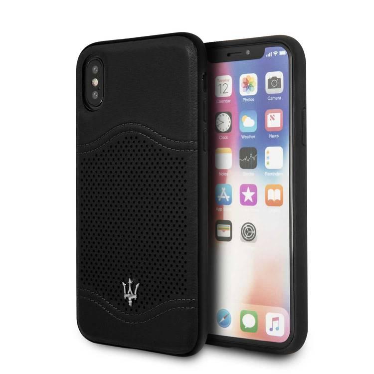 CG MOBILE Maserati Granlusso Genuine Leather Hard Phone Case Compatible for iPhone X Officially Licensed - Black