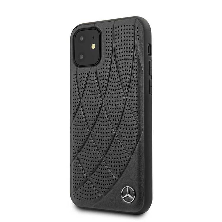 CG MOBILE Mercedes-Benz Quilted Perforated Genuine Leather Hard Phone Case for iPhone 11 Officially Licensed - Black
