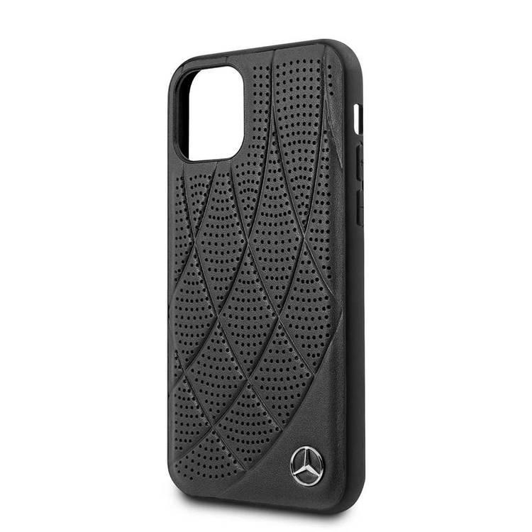 CG MOBILE Mercedes-Benz Quilted Perforated Genuine Leather Hard Phone Case for iPhone 11 Officially Licensed - Black