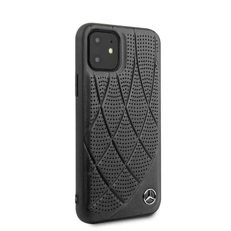 CG MOBILE Mercedes-Benz Quilted Perforated Genuine Leather Hard Phone Case for iPhone 11 Officially Licensed - Black