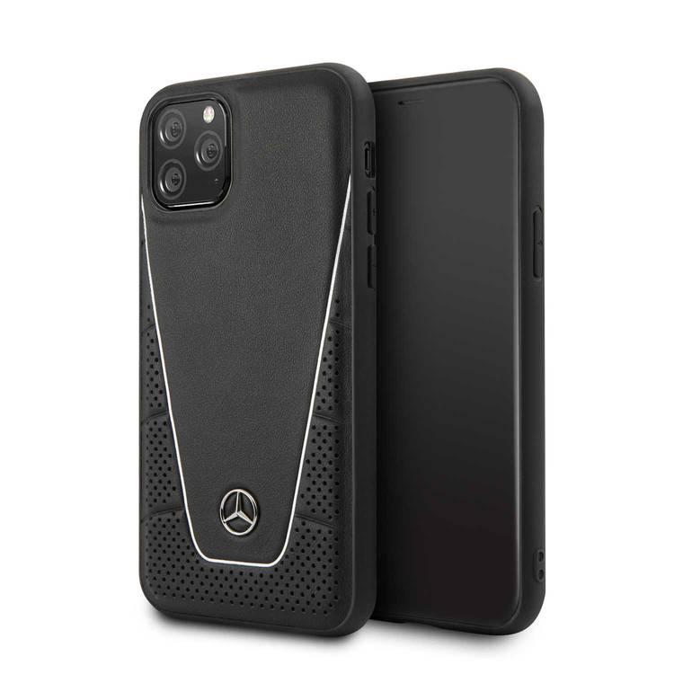 CG MOBILE Mercedes Benz Quilted & Smooth Leather Phone Case Compatible for iPhone 11 Pro (5.8") Anti-Scratch - Shock & Drop Absorption Back Cover Officially Licensed - Black